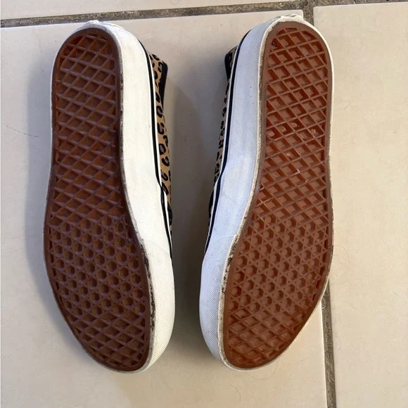 Vans Tan and Black Leopard Slip-On Sneakers - Picture 5 of 6
